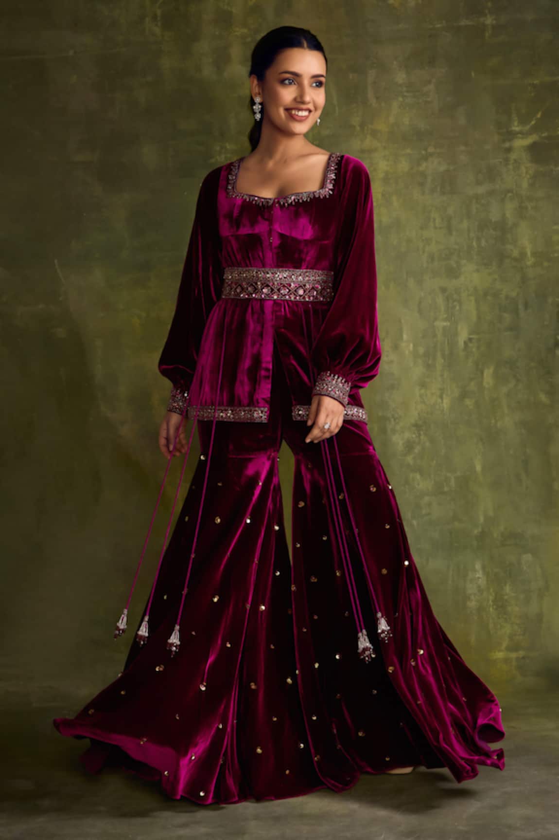 Label Sanya Gulati Purple Hand Embroidered Peplum Kurta Set 