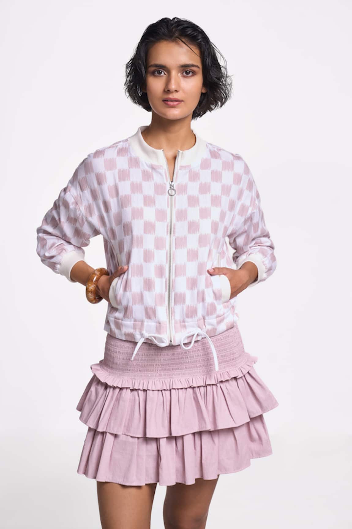 Terra Luna Pink Ikkat Print Bomber Jacket 