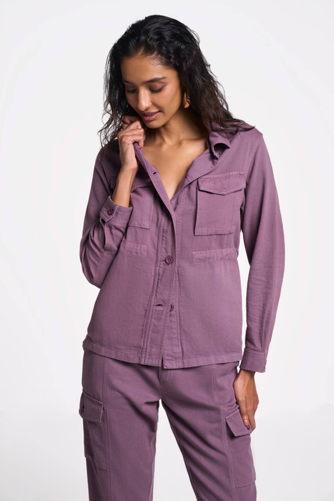 Terra Luna Purple Solid Collared Shirt 