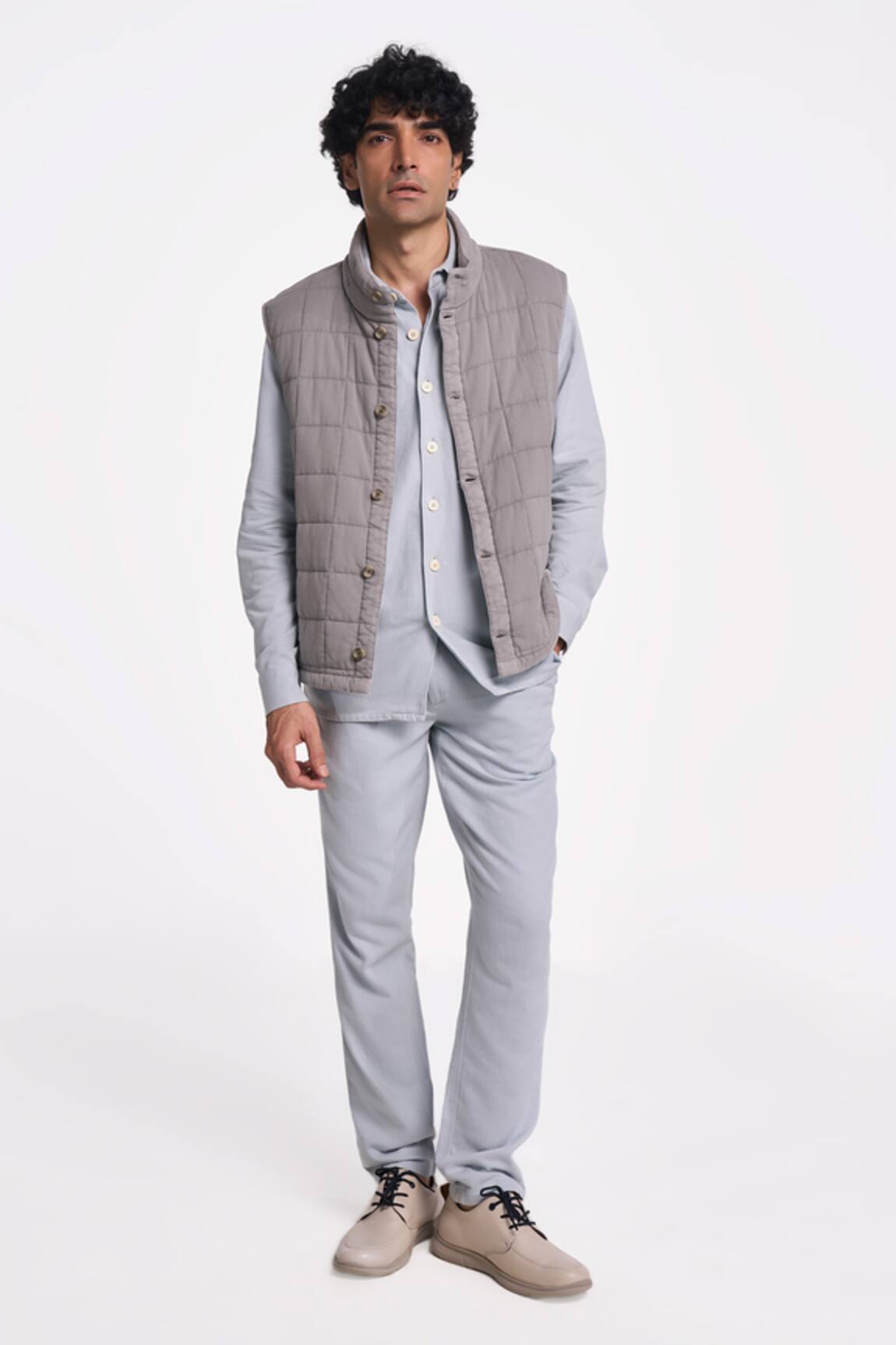 Terra Luna Checkered Grey Mandarin Collar Jacket 