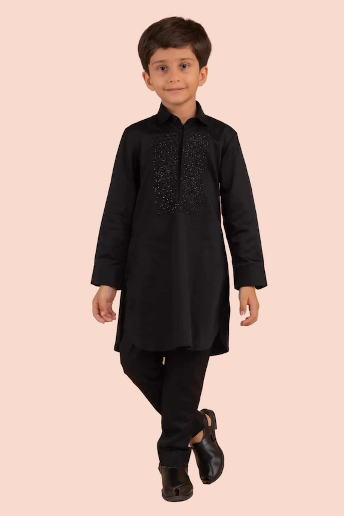 Partykles Black Bead Embroidered Kurta Set 