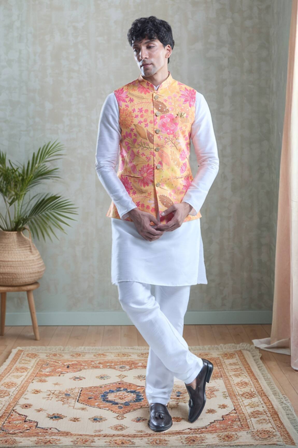 Arihant Rai Sinha Botanical Foil Print Bandi Kurta Set 