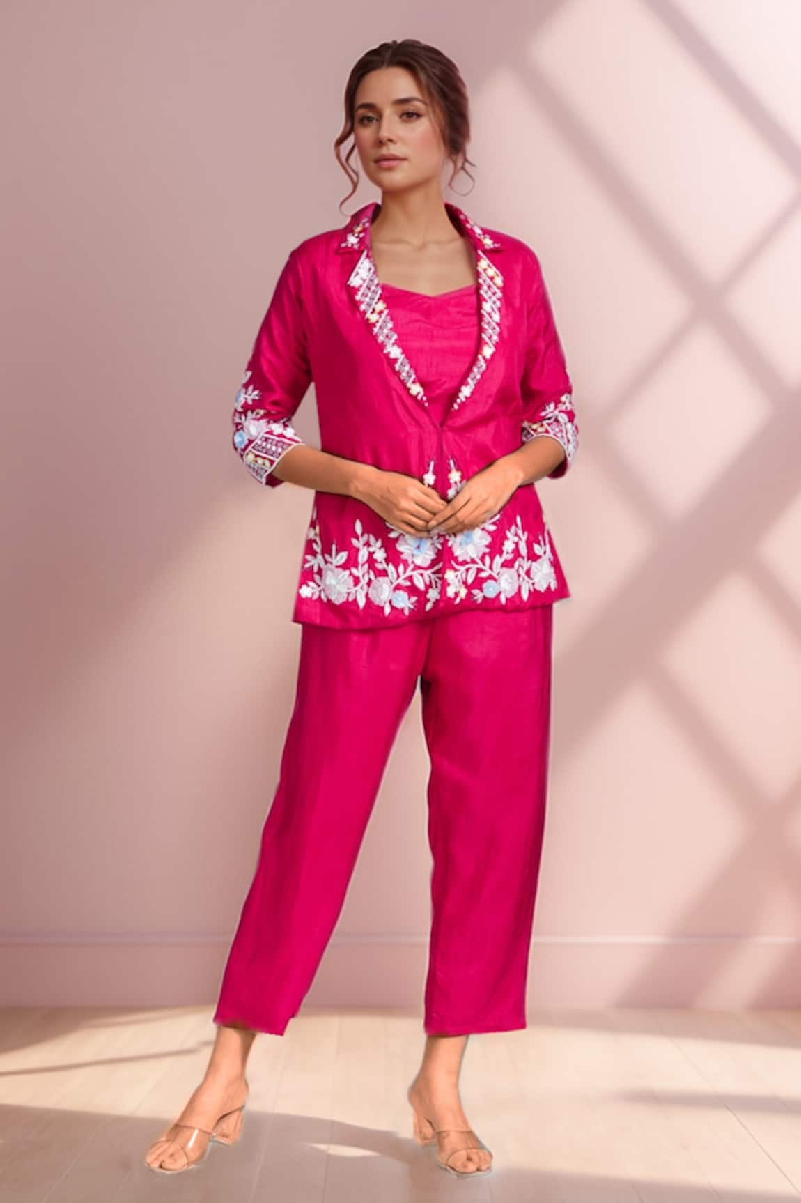 Samyukta Singhania Floral Sequin Embroidered Jacket With Pant 