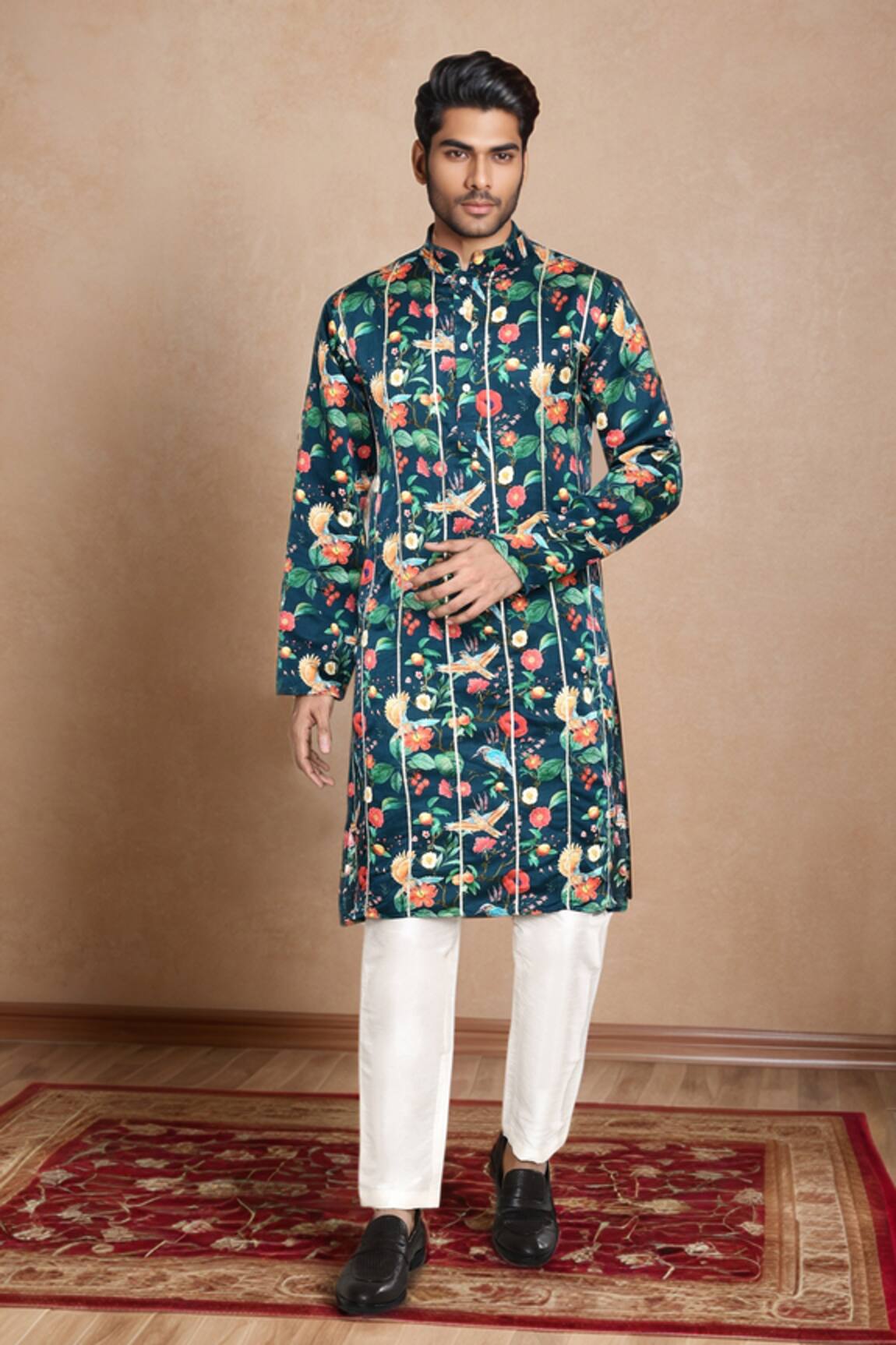 Arihant Rai Sinha Kingfisher Gardenia Print Kurta 