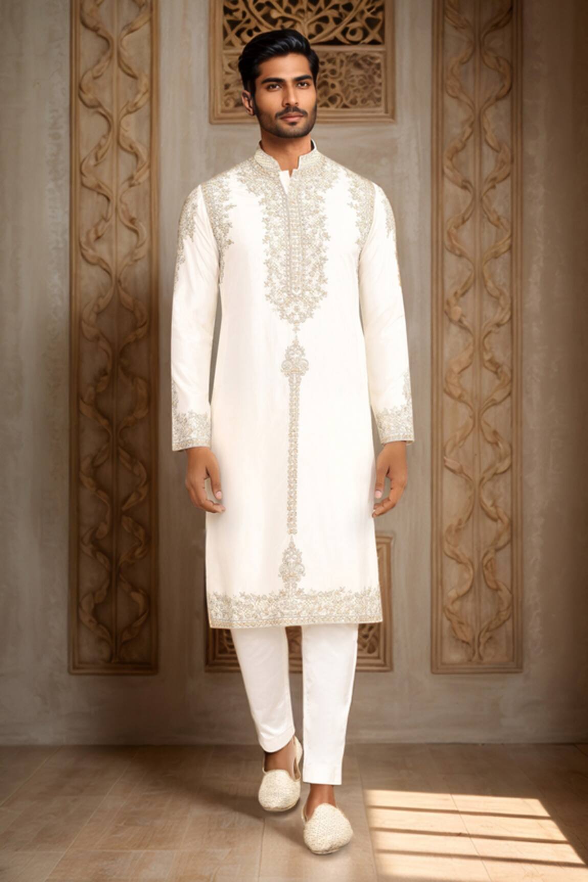 Kalighata Floral Embroidered Ivory Kurta Set 