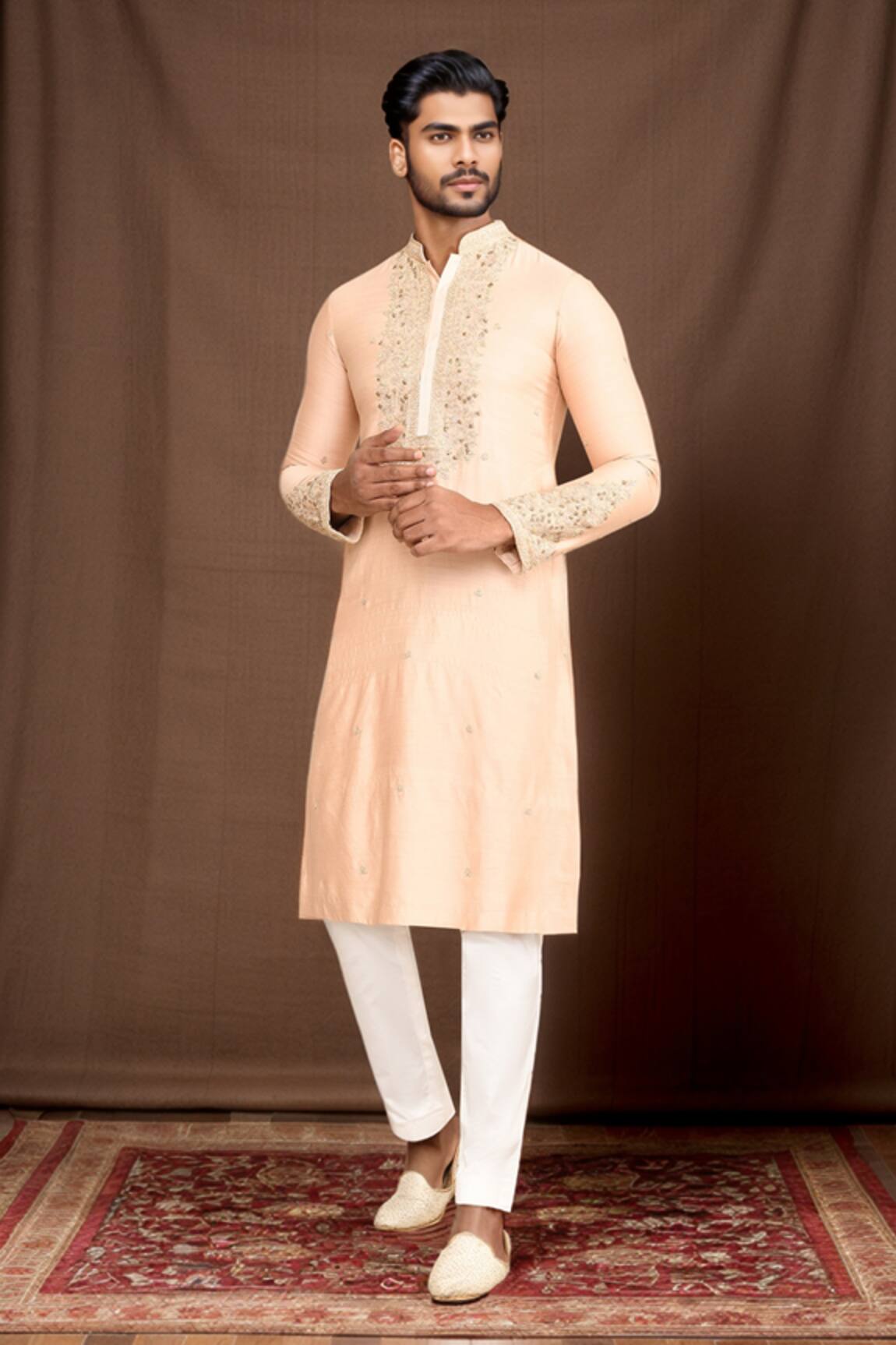 Kalighata Peach Embroidered Kurta Set With Pant