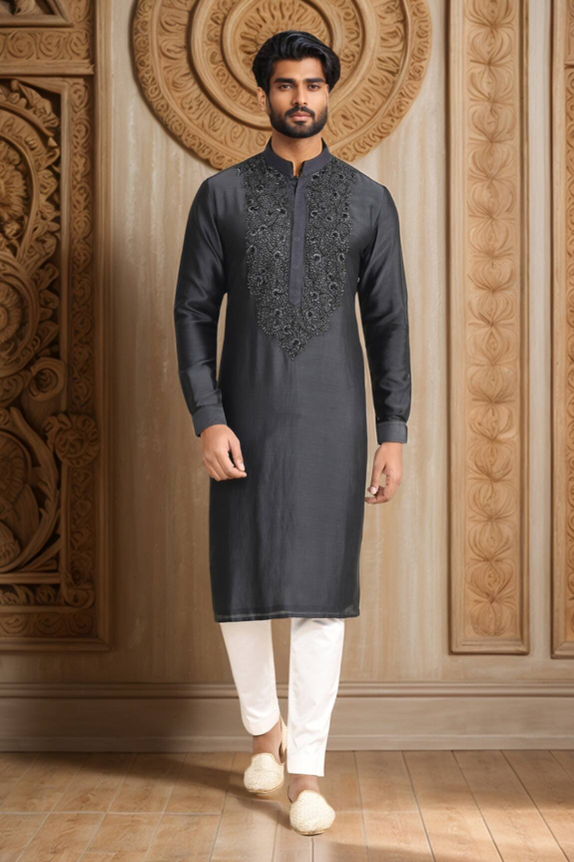 Kalighata Navy Blue Embroidered Kurta Set
