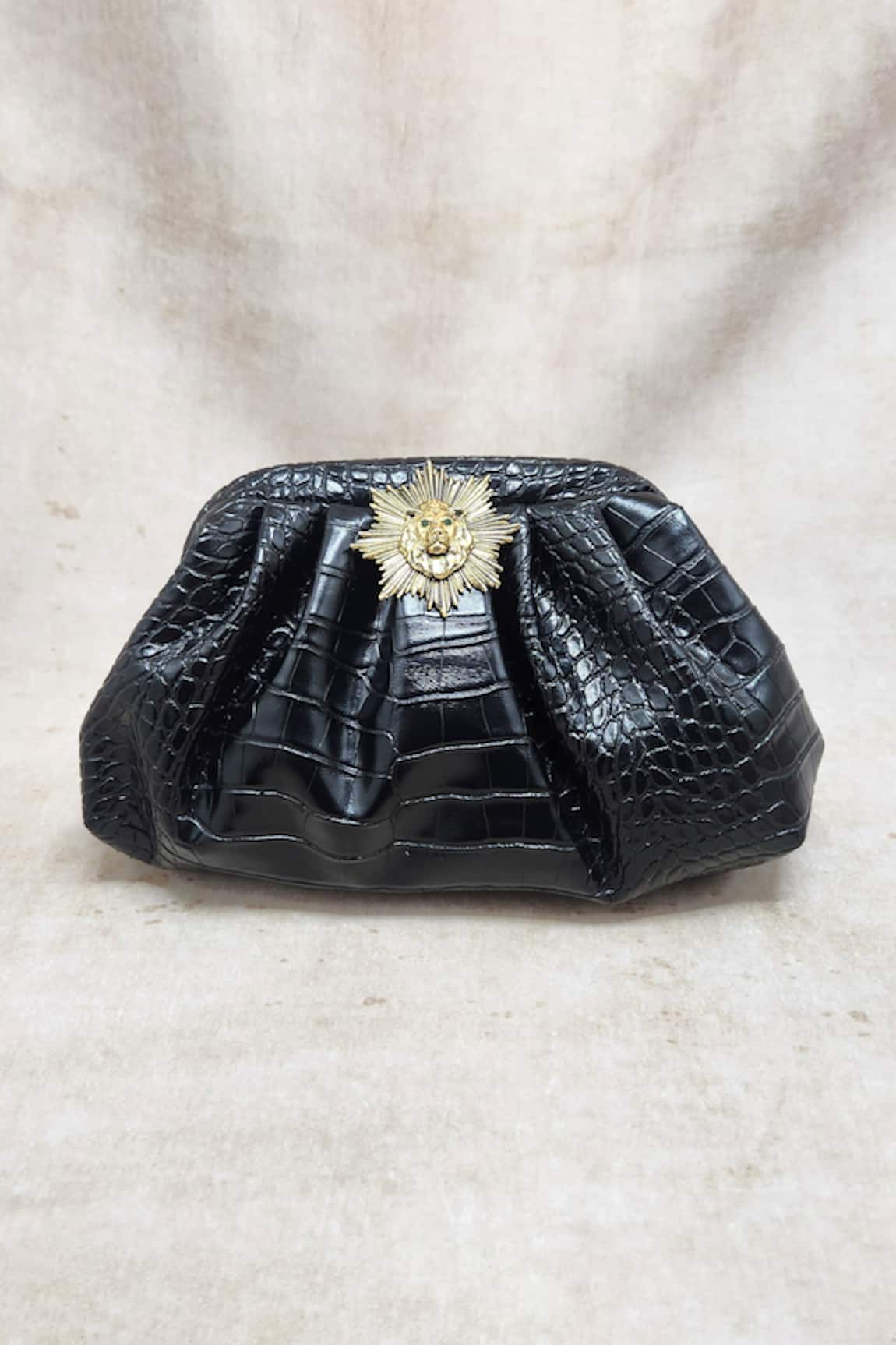 Adwita Bags & Jewels Lion Brooch Textured Pouchette Bag
