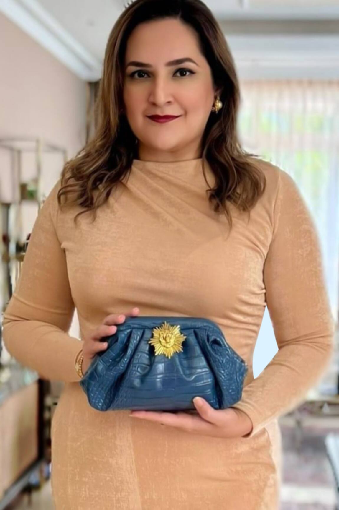 Adwita Bags & Jewels Textured Pouchette Bag With Lion Brooch