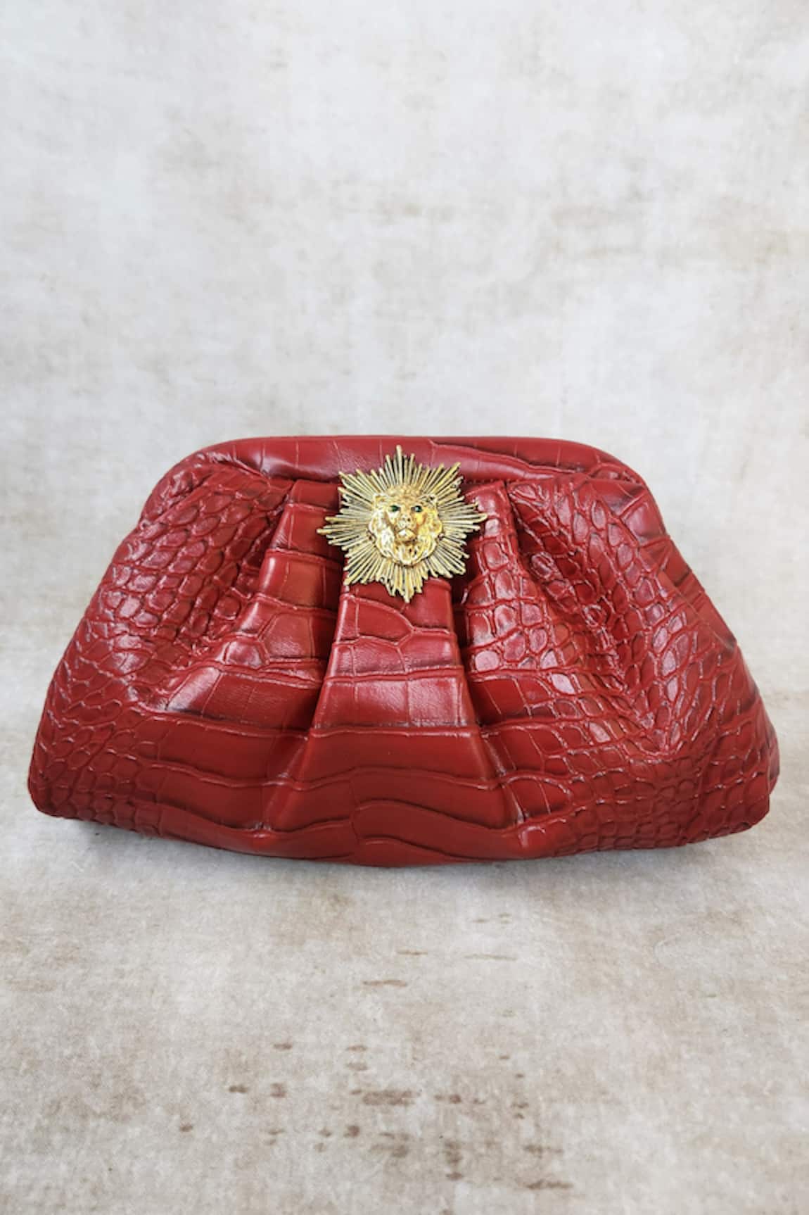 Adwita Bags & Jewels Textured Pouchette Bag With Lion Brooch