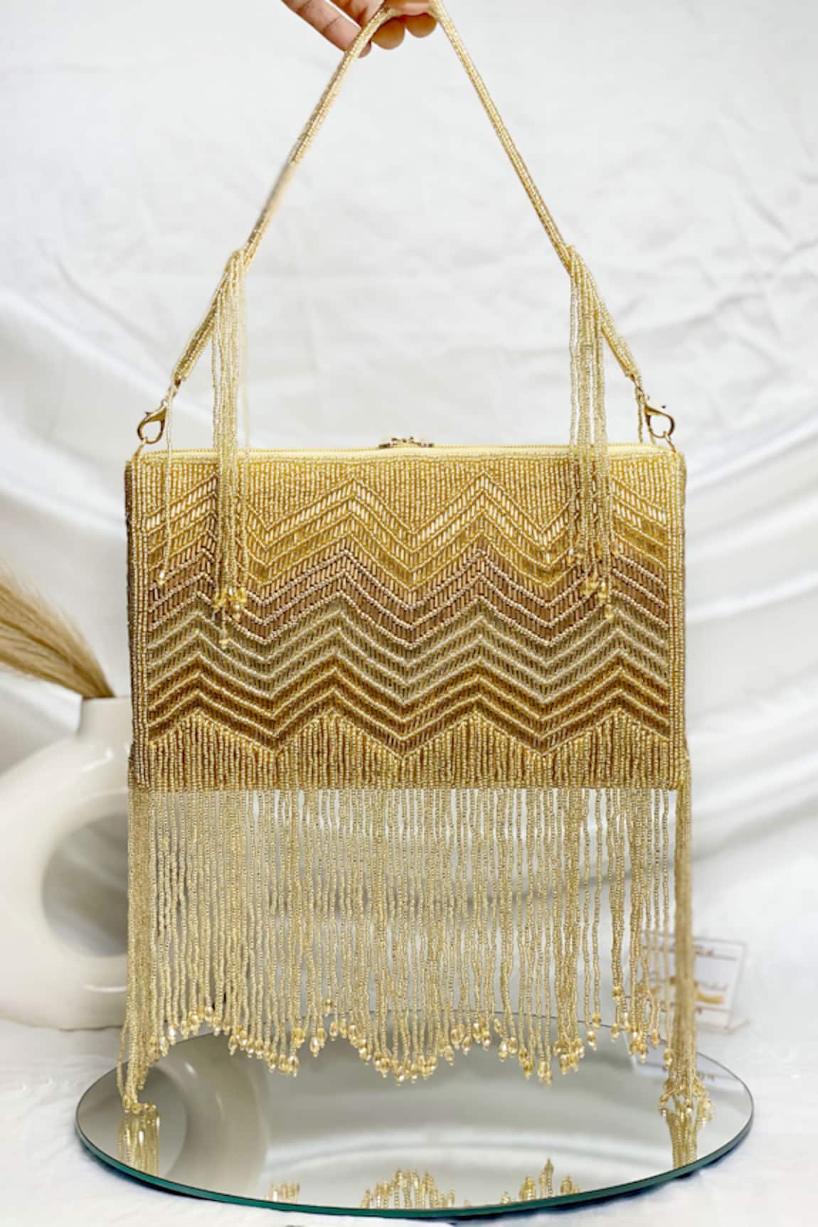 Kainiche By Mehak Gold Nalki Fringe Embellished Bag 