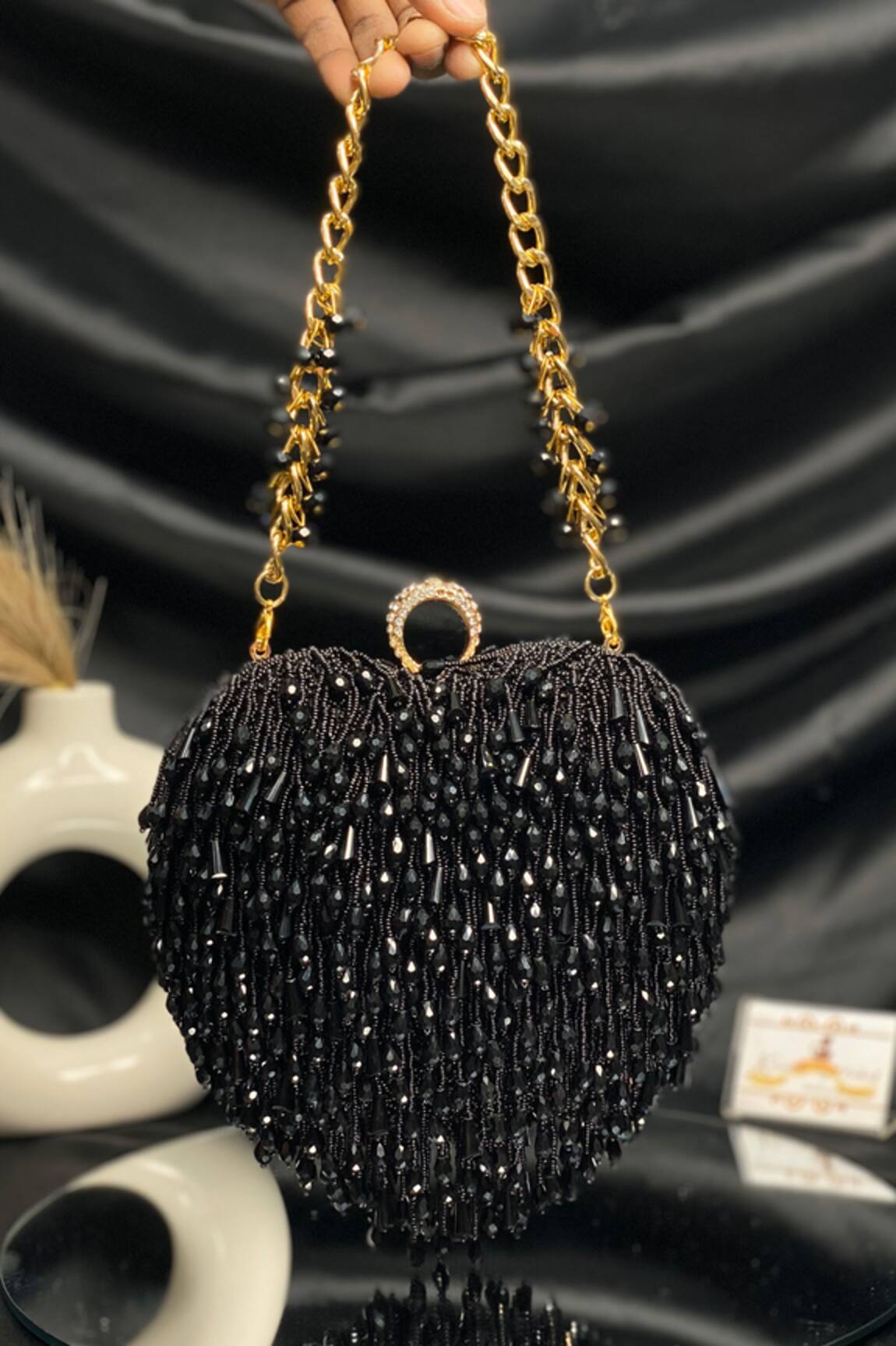 Kainiche By Mehak Heart Crystal Tassel Bag 