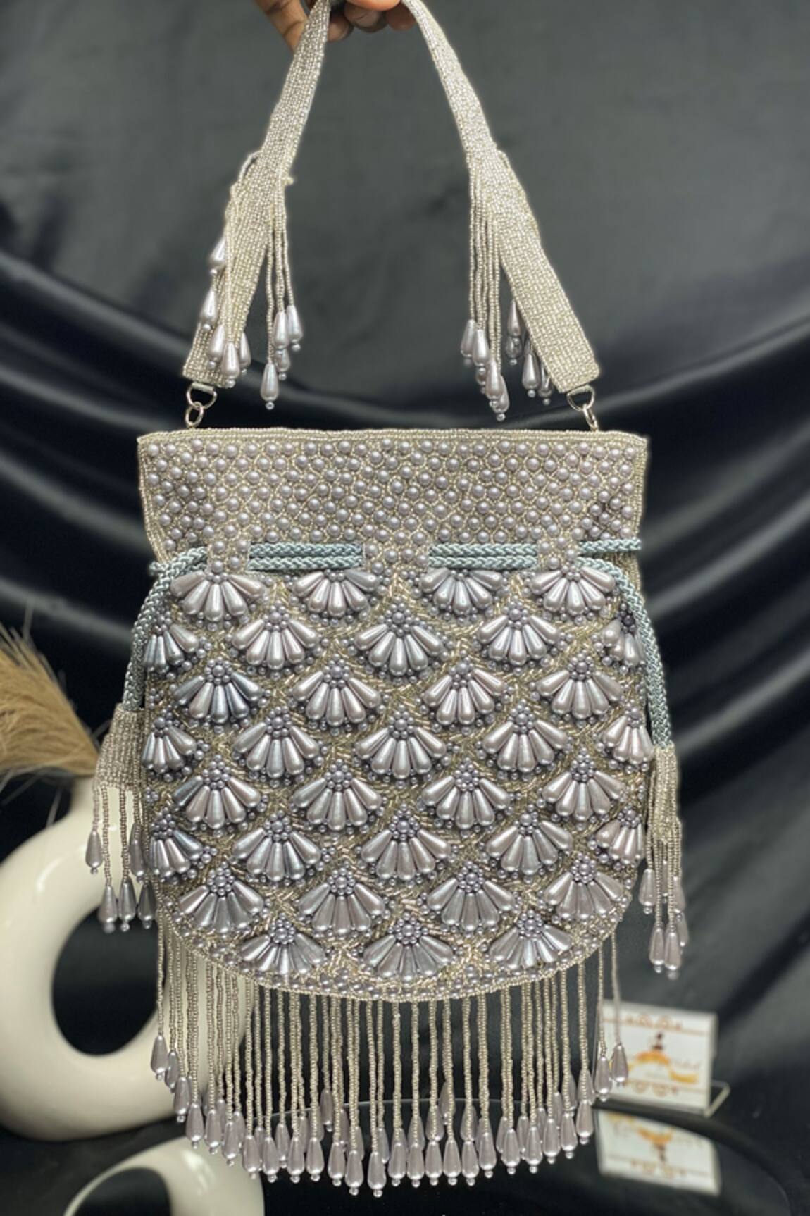 Kainiche by Mehak Silver Embellished Potli Bag 