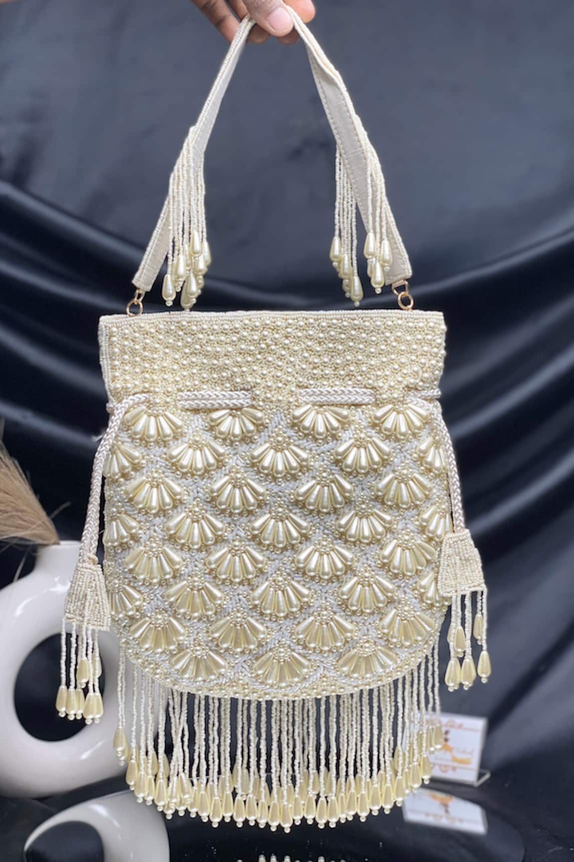 Kainiche by Mehak Embellished White Potli Bag 