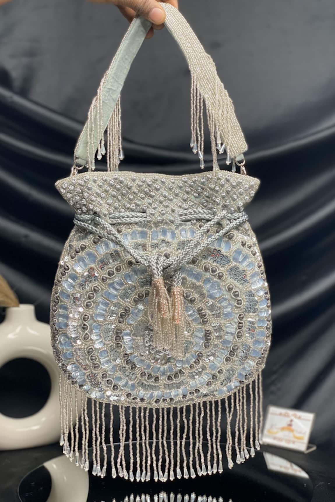 Kainiche by Mehak Silver Embellished Potli Bag 