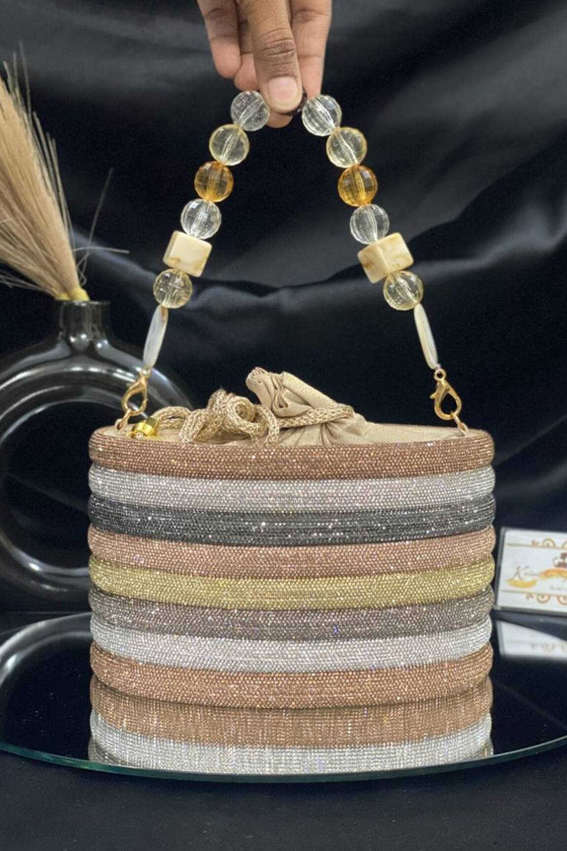Kainiche by Mehak Multicolored Stone Tassel Potli Bag 