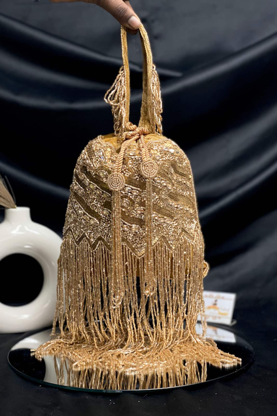 Kainiche by Mehak Fringed Sequin Potli Bag 
