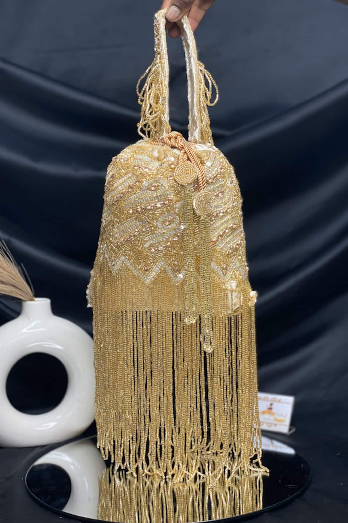 Kainiche by Mehak Fringed Sequin Potli Bag 
