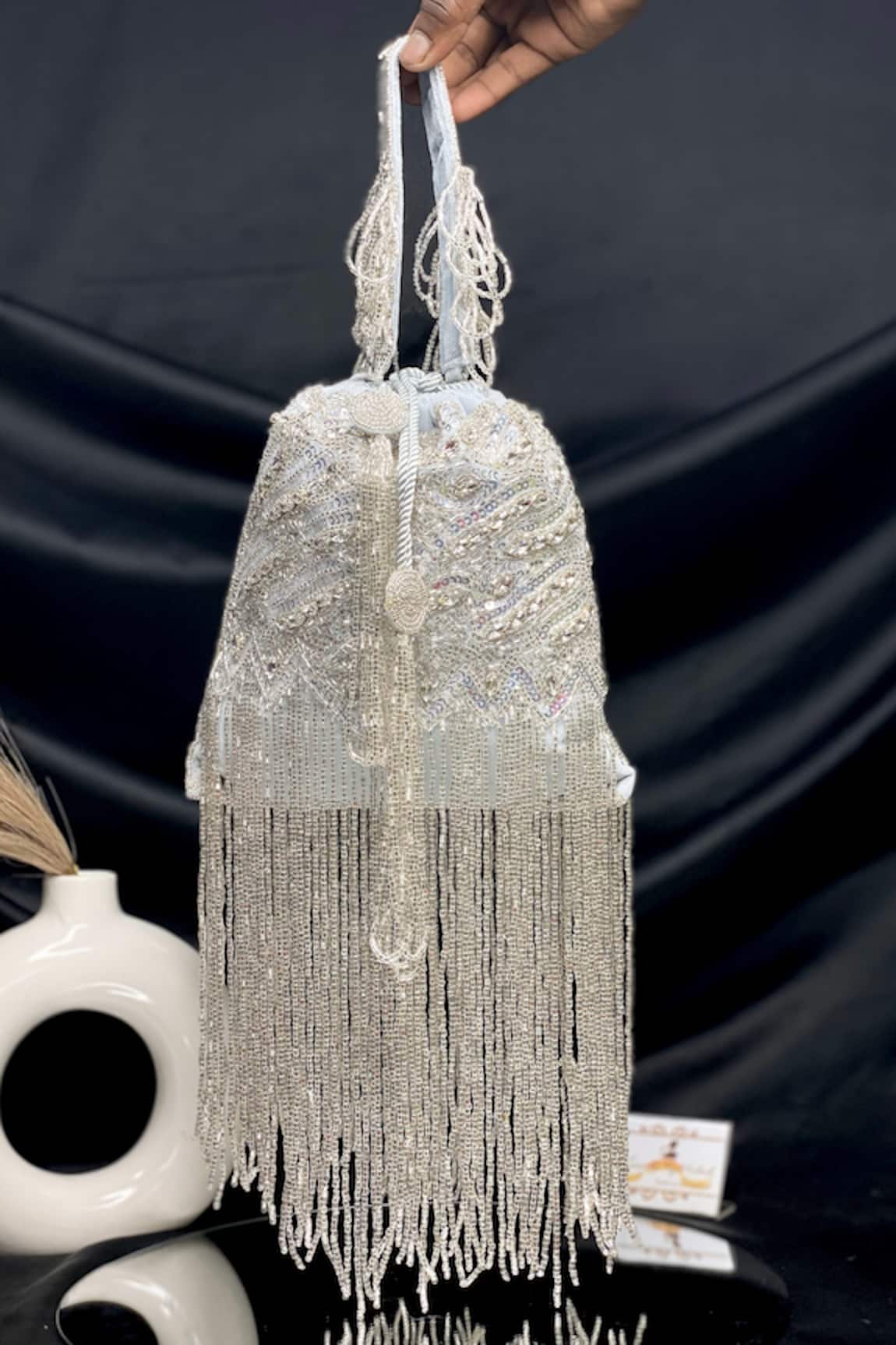 Kainiche by Mehak Fringed Sequin Potli Bag 