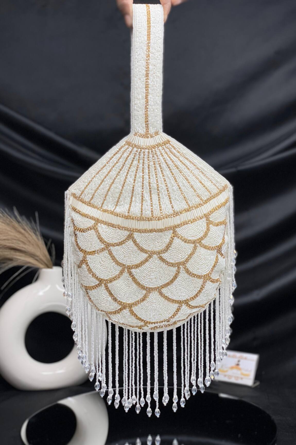 Kainiche by Mehak Embellished Potli Bag with Beaded Fringe 