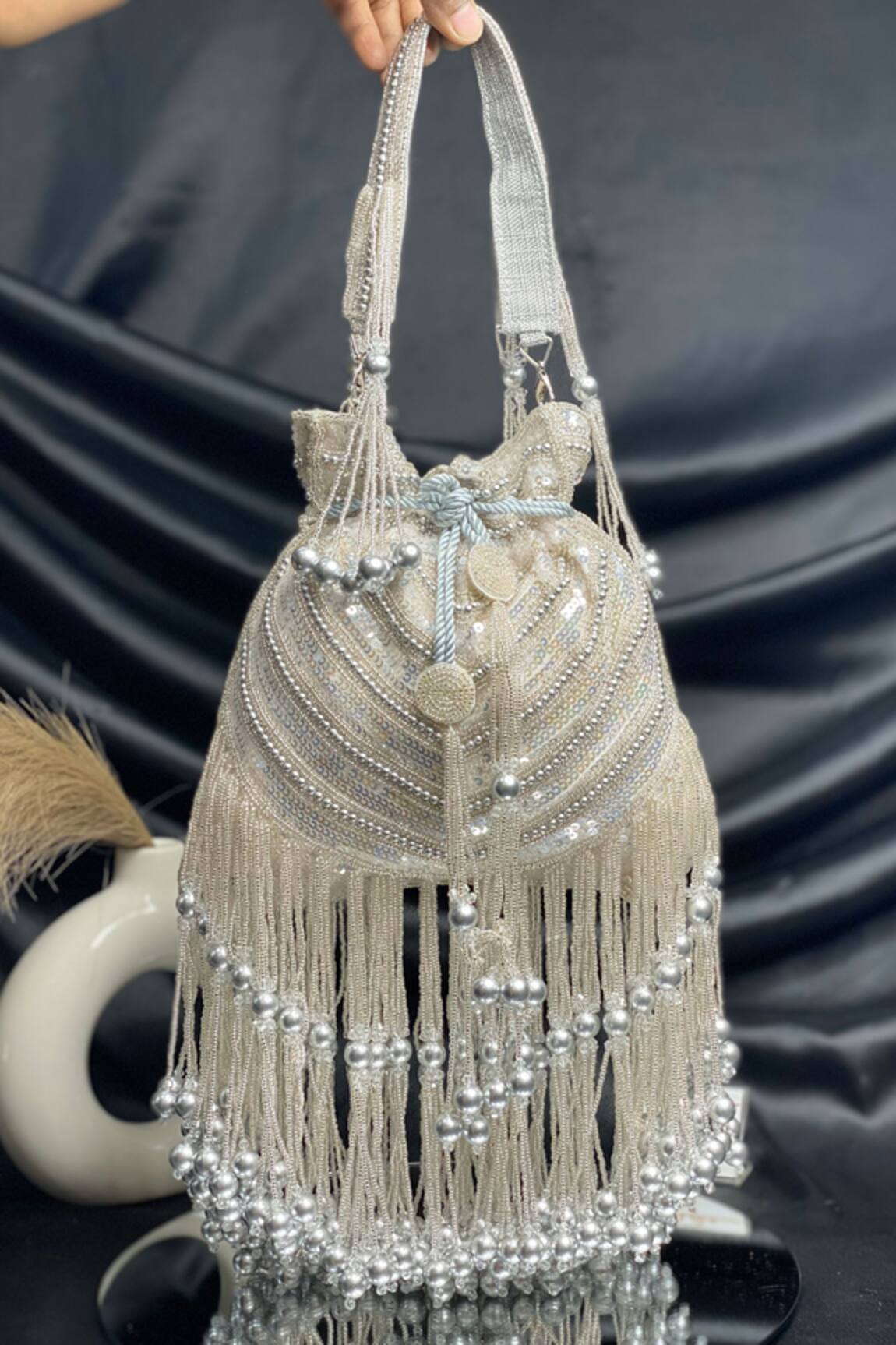 Kainiche by Mehak Fringe Sequin Potli Bag 