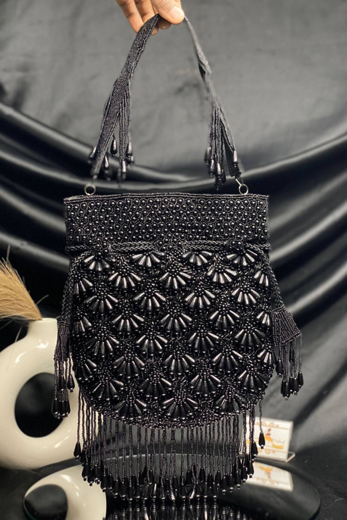 Kainiche by Mehak Black Pearl Embroidered Potli Bag 