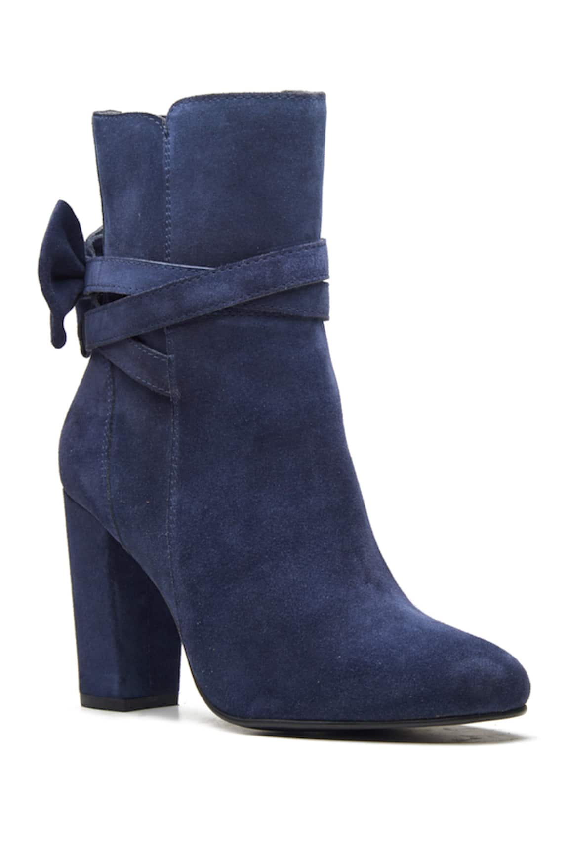 Dang Shoes Navy Blue Suede Bow Ankle Boots