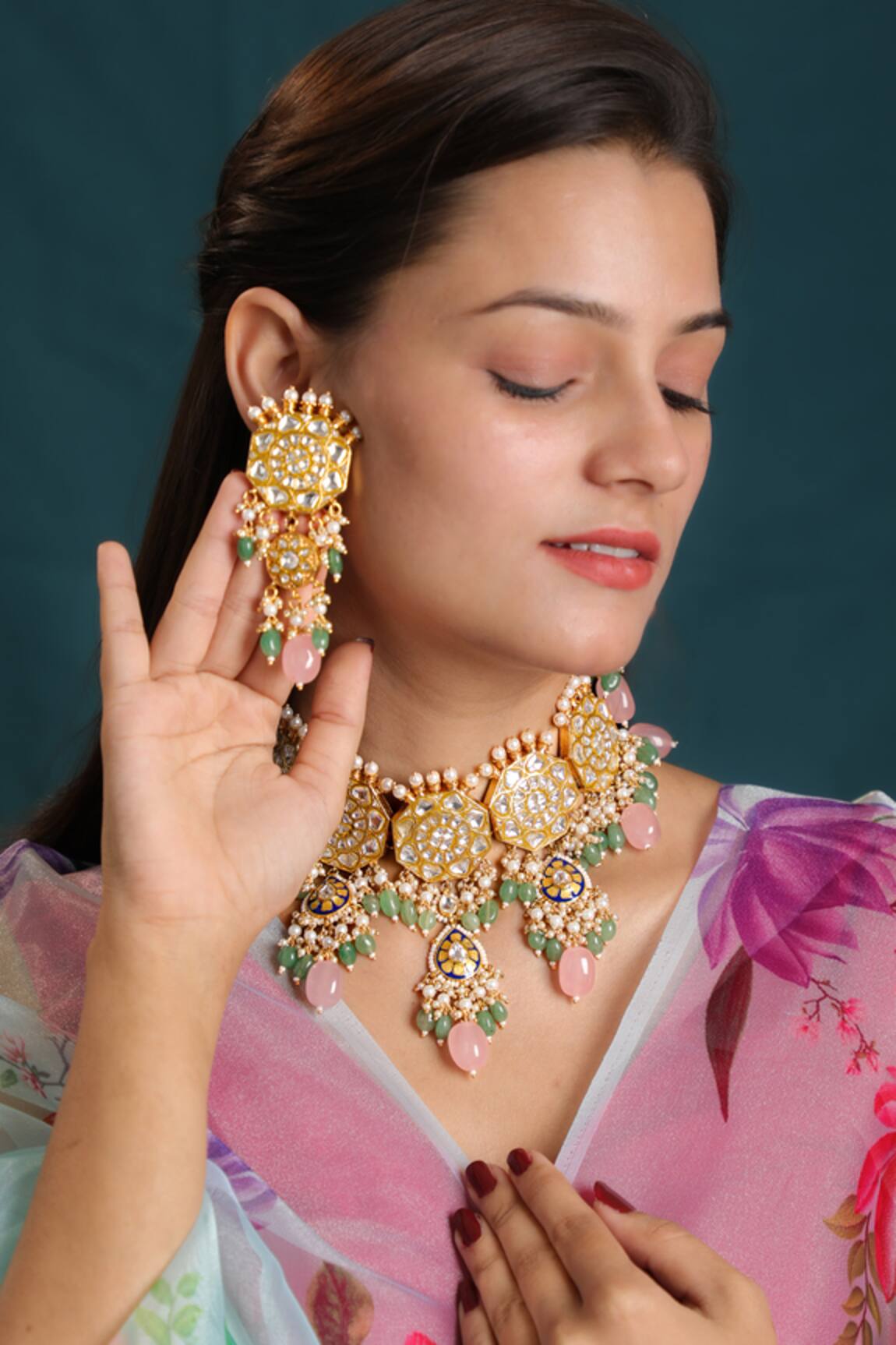 Riana Jewellery Kundan Pearl Choker Necklace Set 