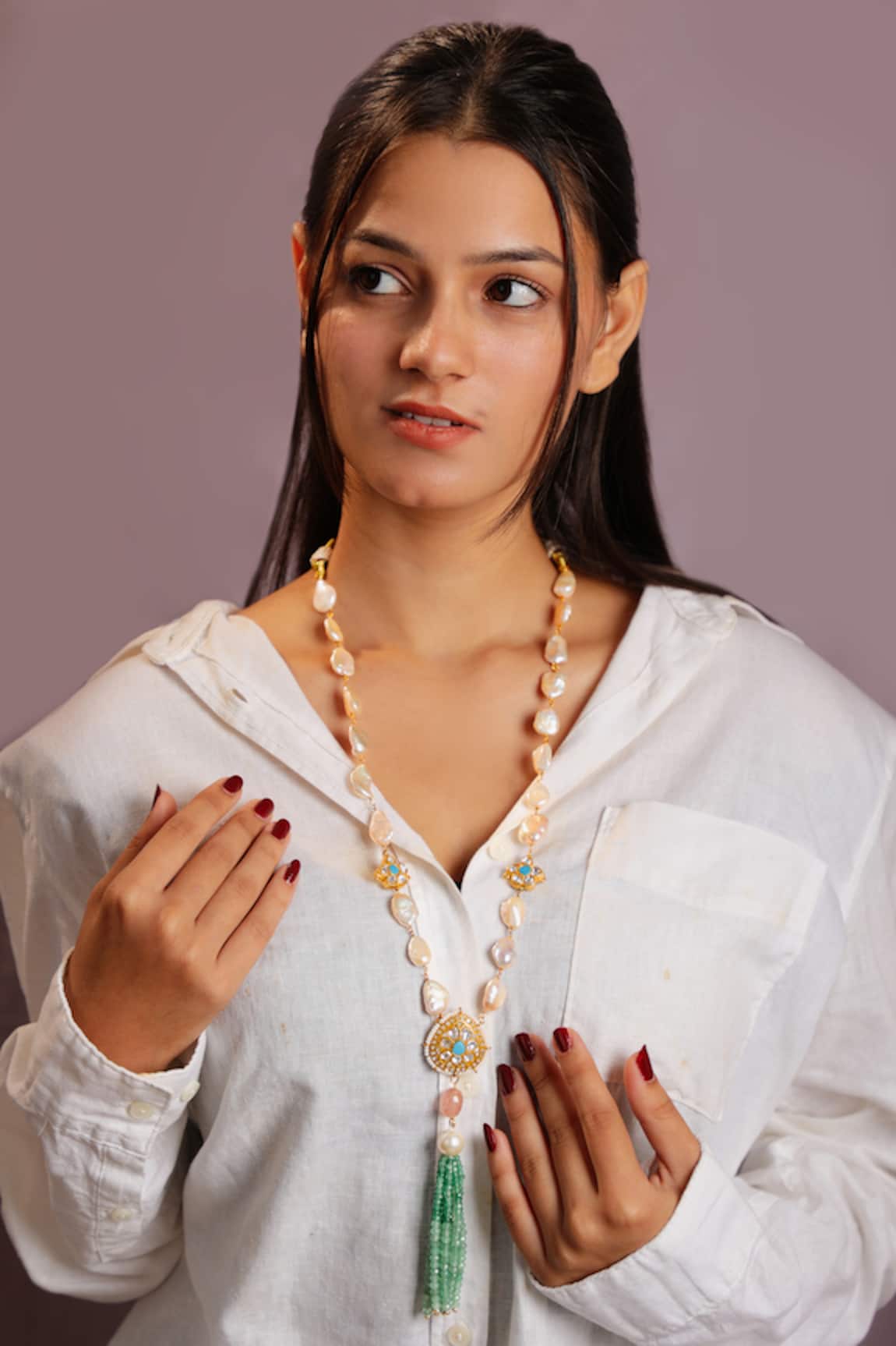 Riana Jewellery Riana Rice Pearl & Bead Long Necklace 
