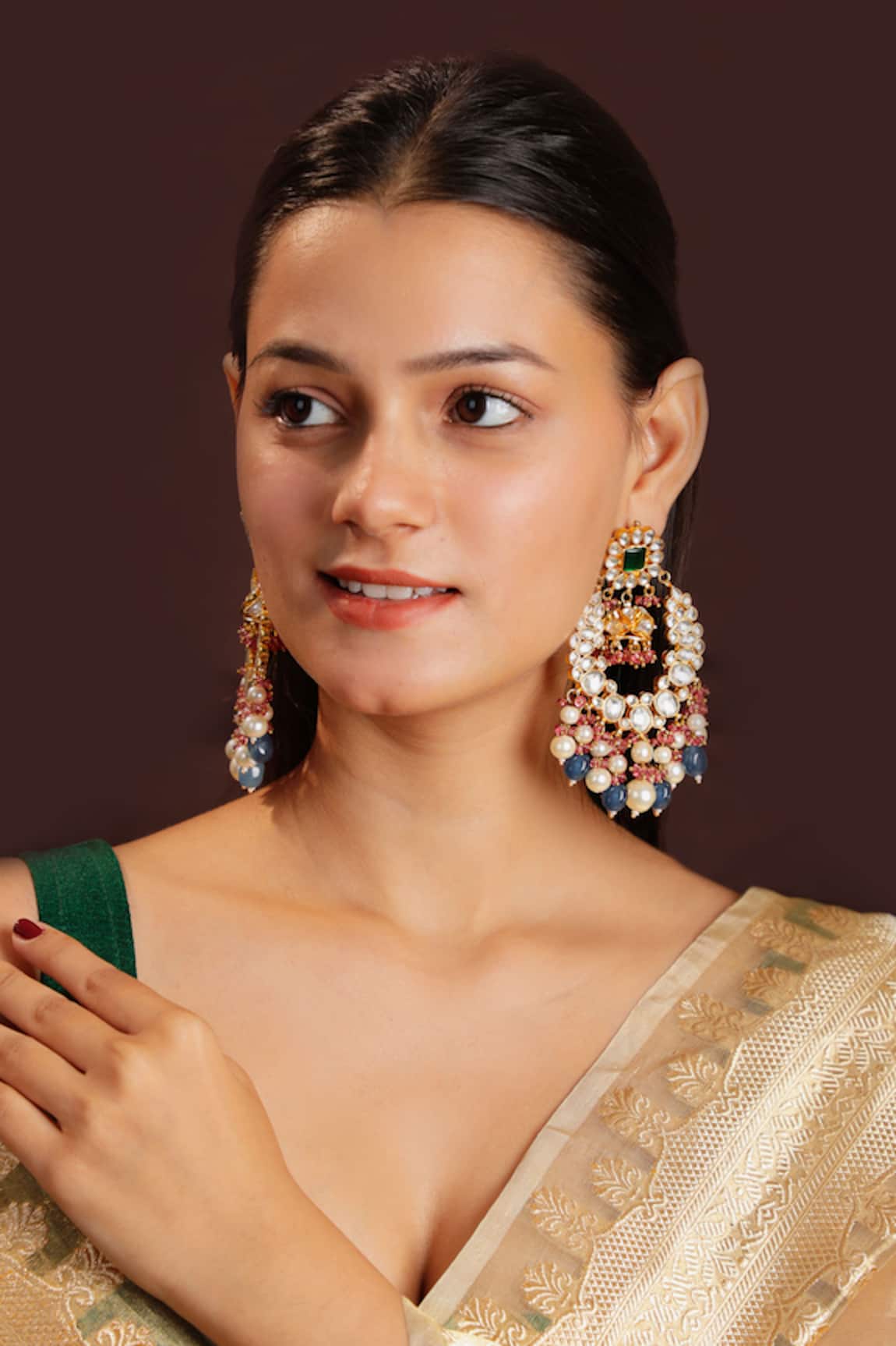 Riana Jewellery Gul Kundan & Bead Chandbalis 