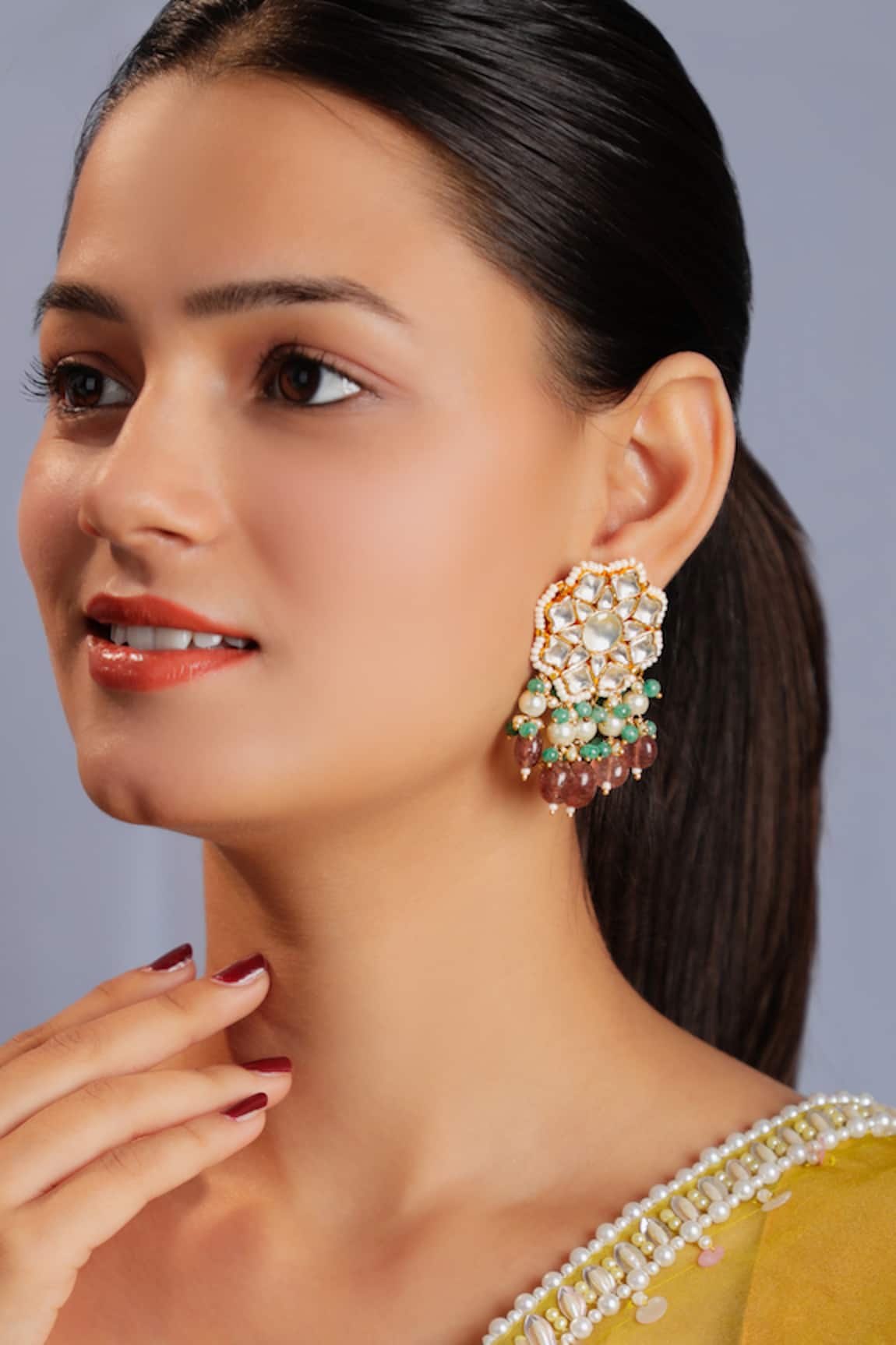 Riana Jewellery Flower Stone Tassel Earrings 