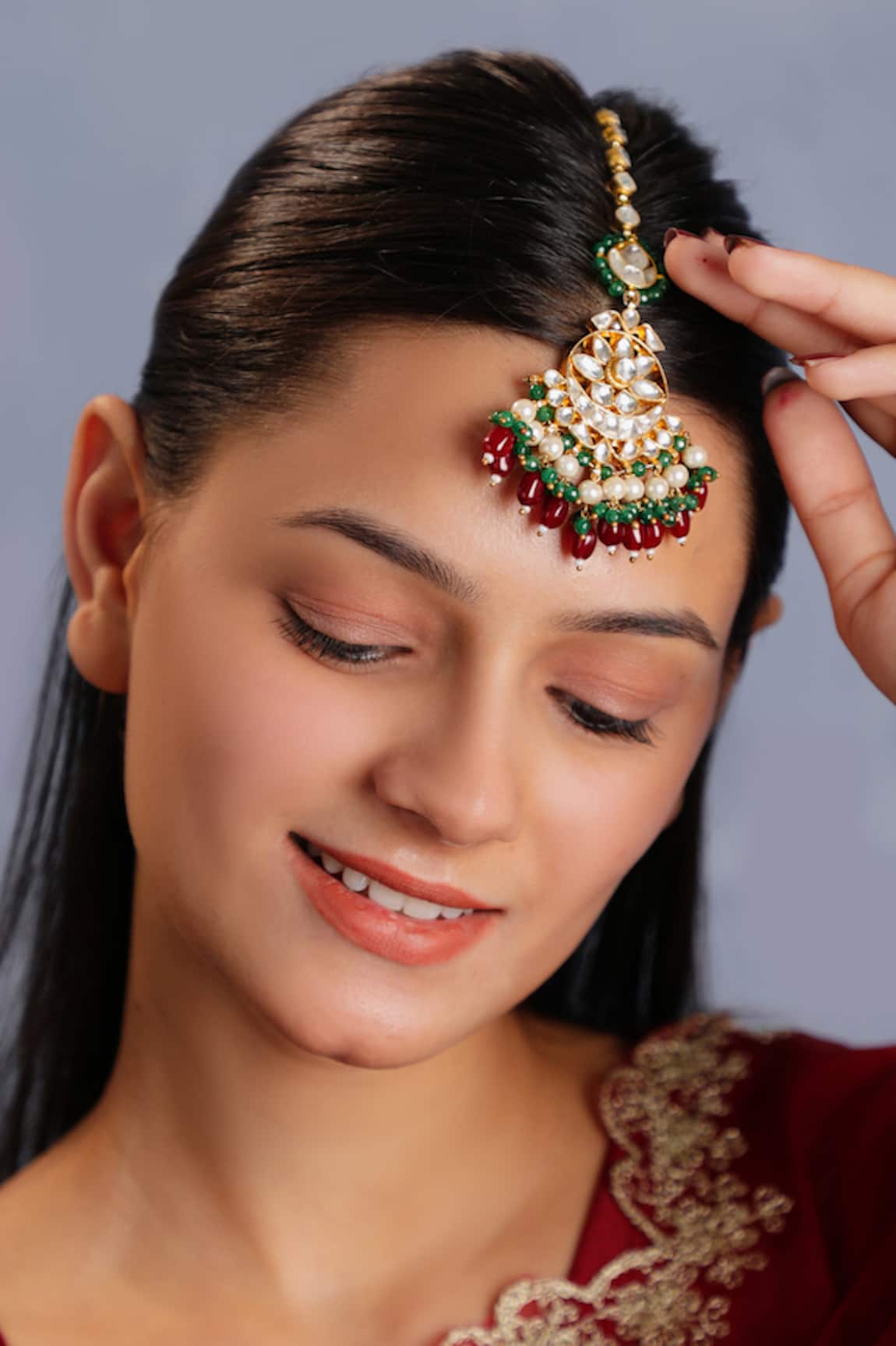 Riana Jewellery Floral Drop Jadtar Stone Maangtikka 