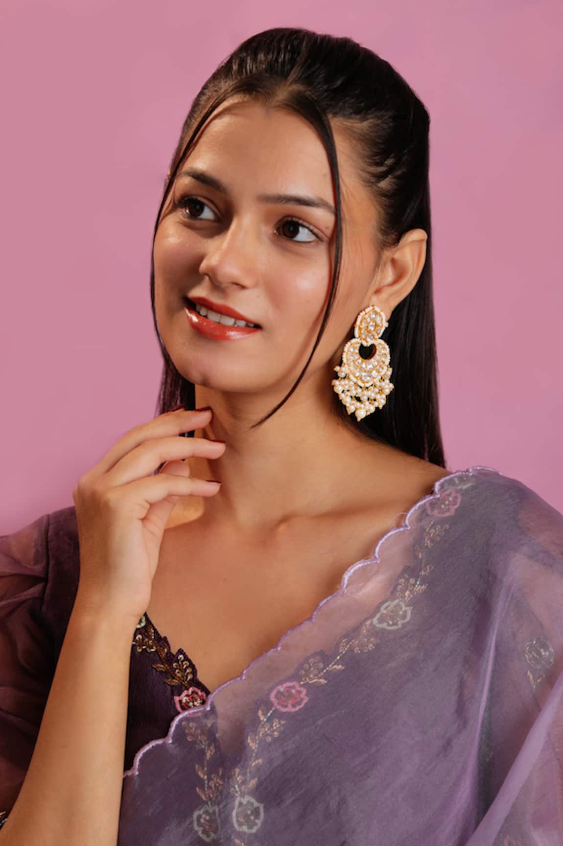 Riana Jewellery Gold Jadtar Stone Chaandbali Earrings 