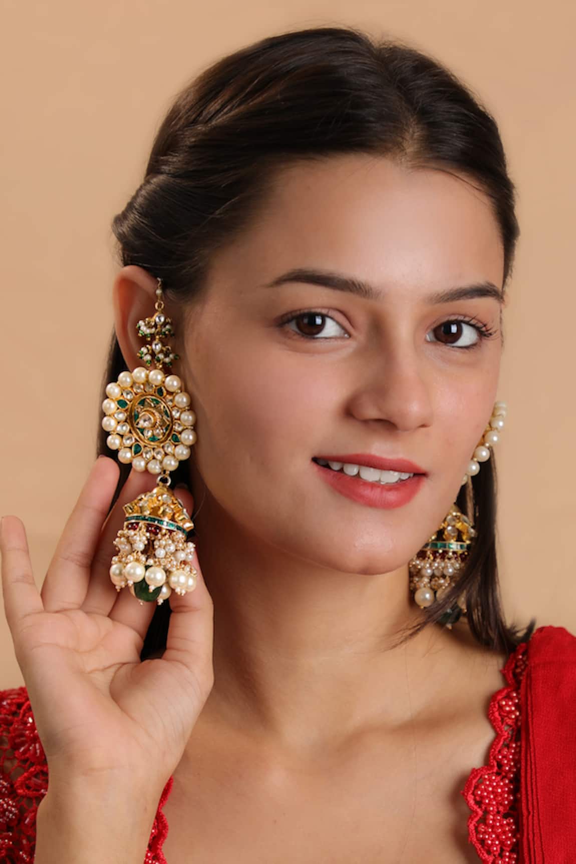 Riana Jewellery Floral Carved Jadtar Stone Jhumkas 