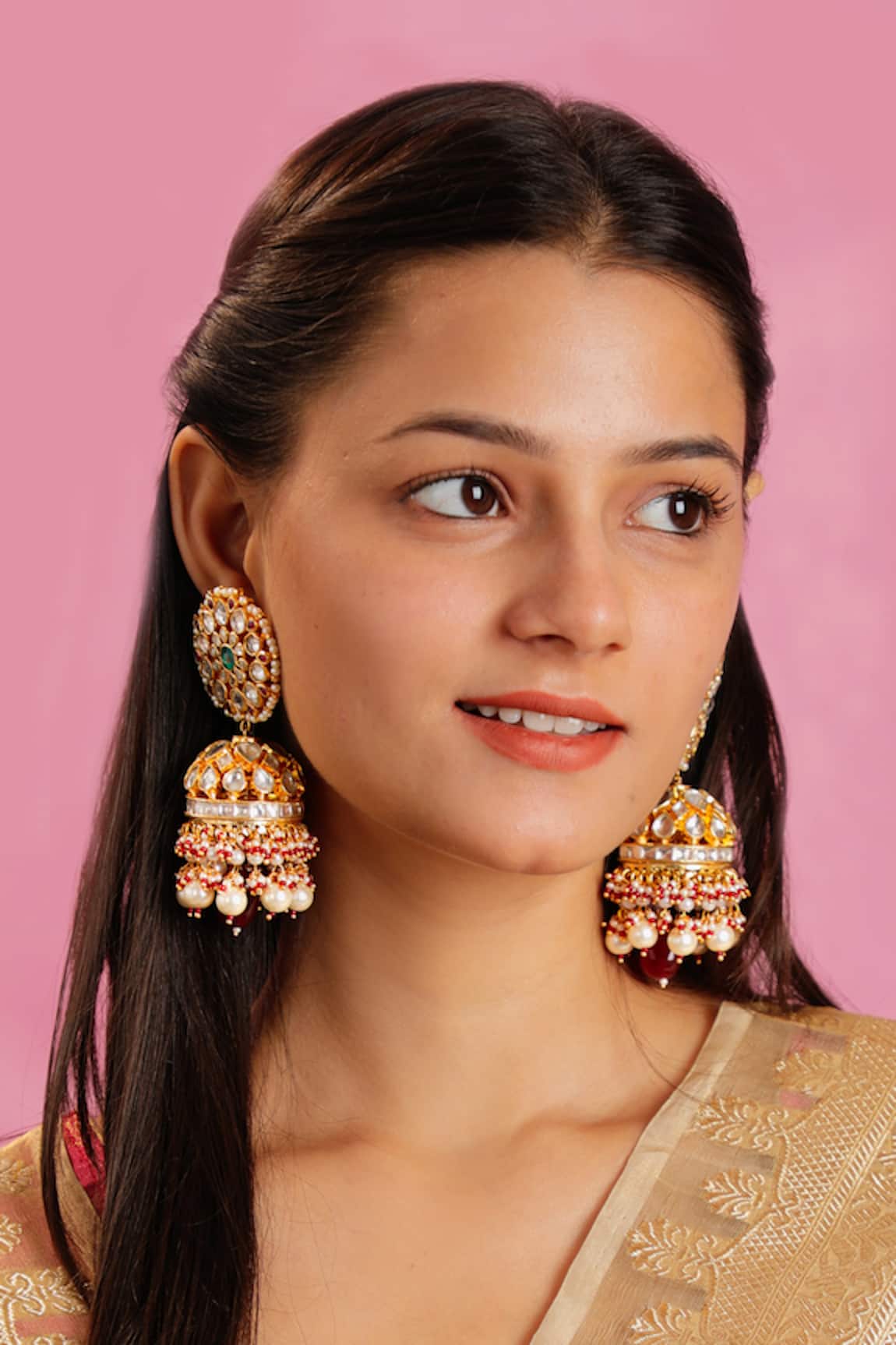 Riana Jewellery Floral Jadtar Stone Jhumkas 
