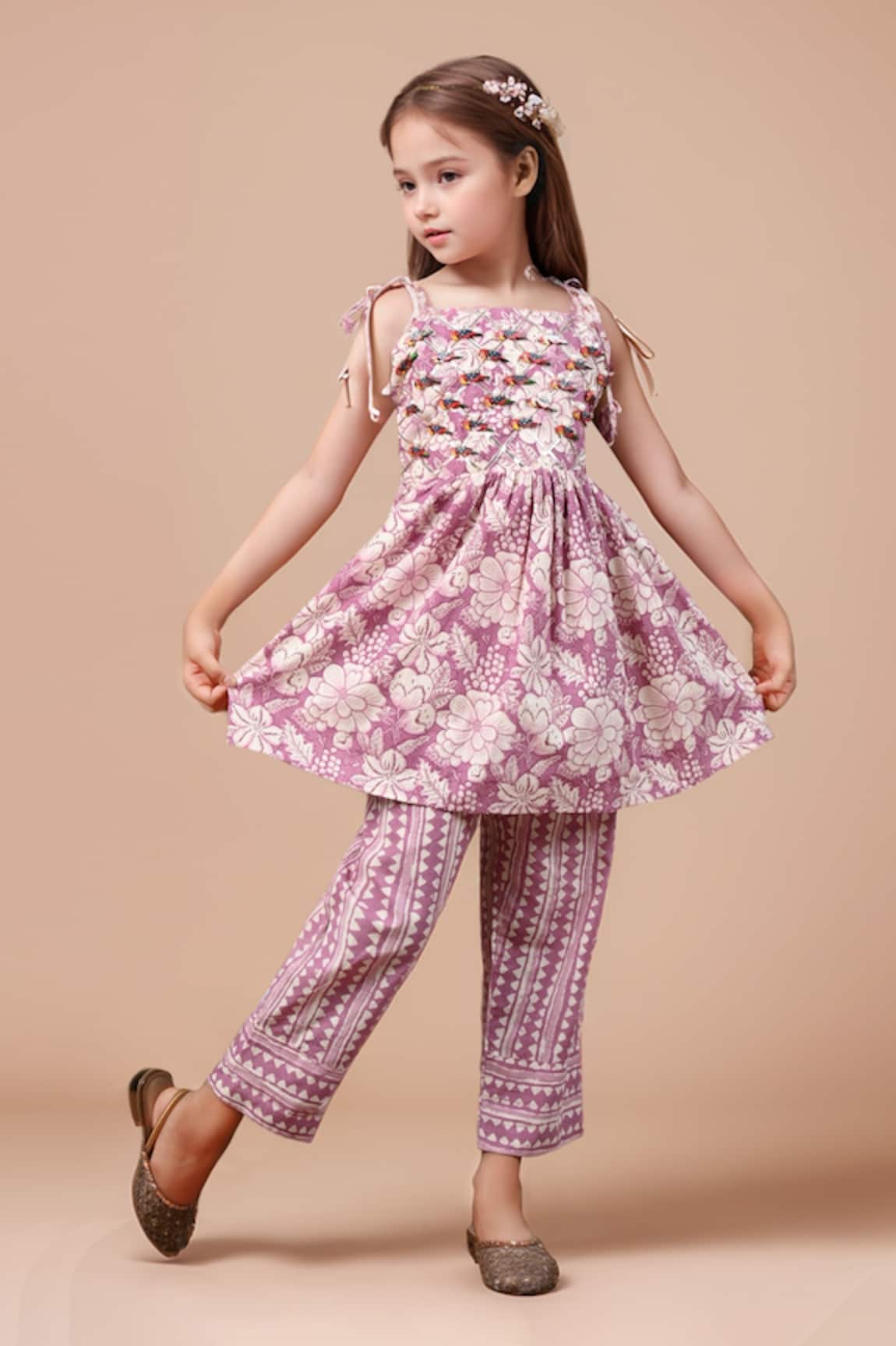 Petite Pomme Floral Print Peplum Kurta Set