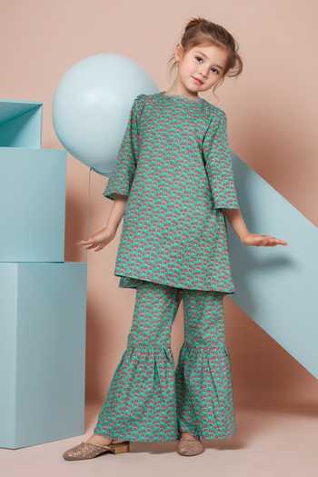 Petite Pomme Floral Print A-Line Kurta & Sharara Set 