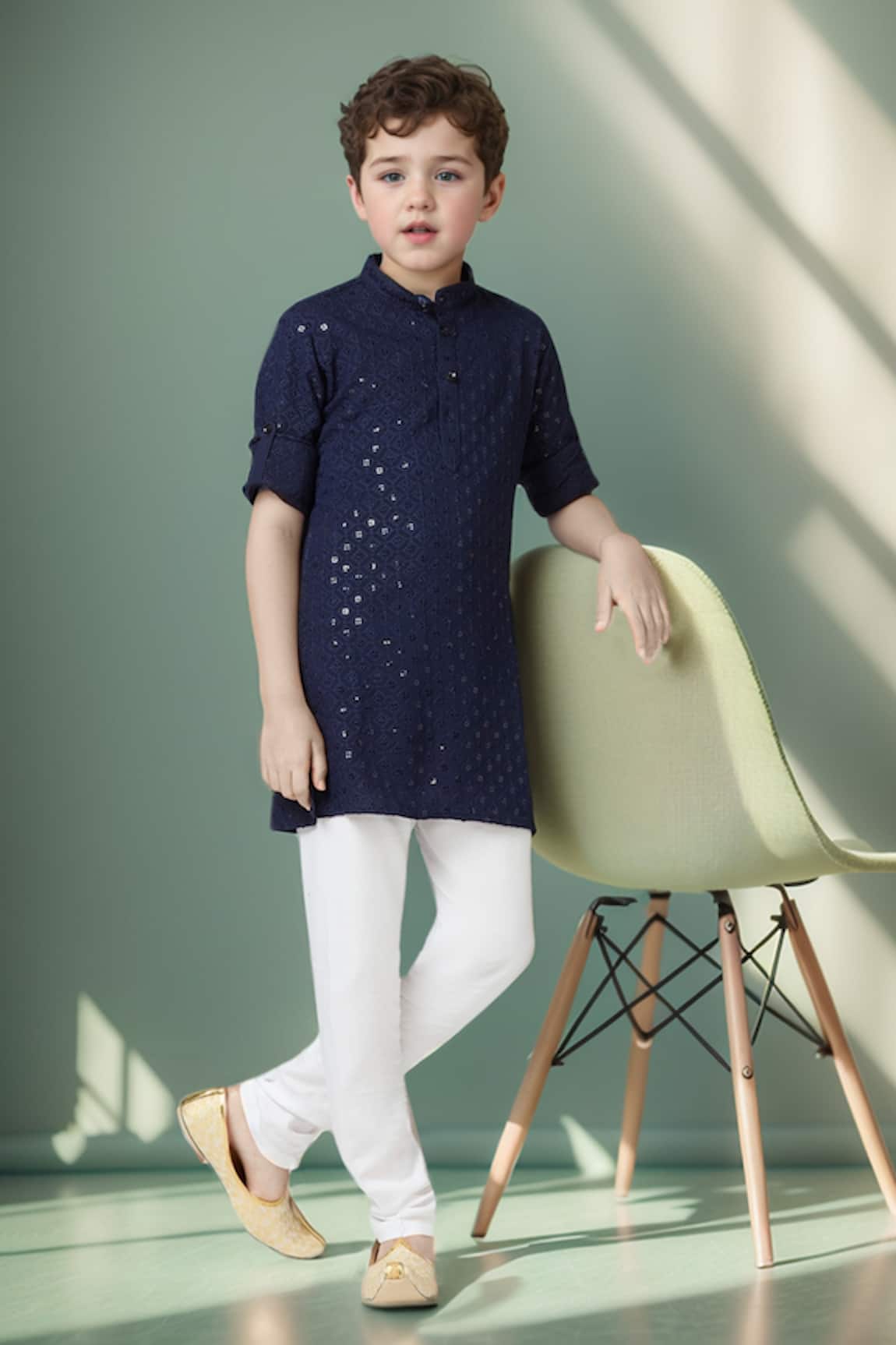 Petite Pomme Navy Blue Sequin Embroidered Kurta Set 