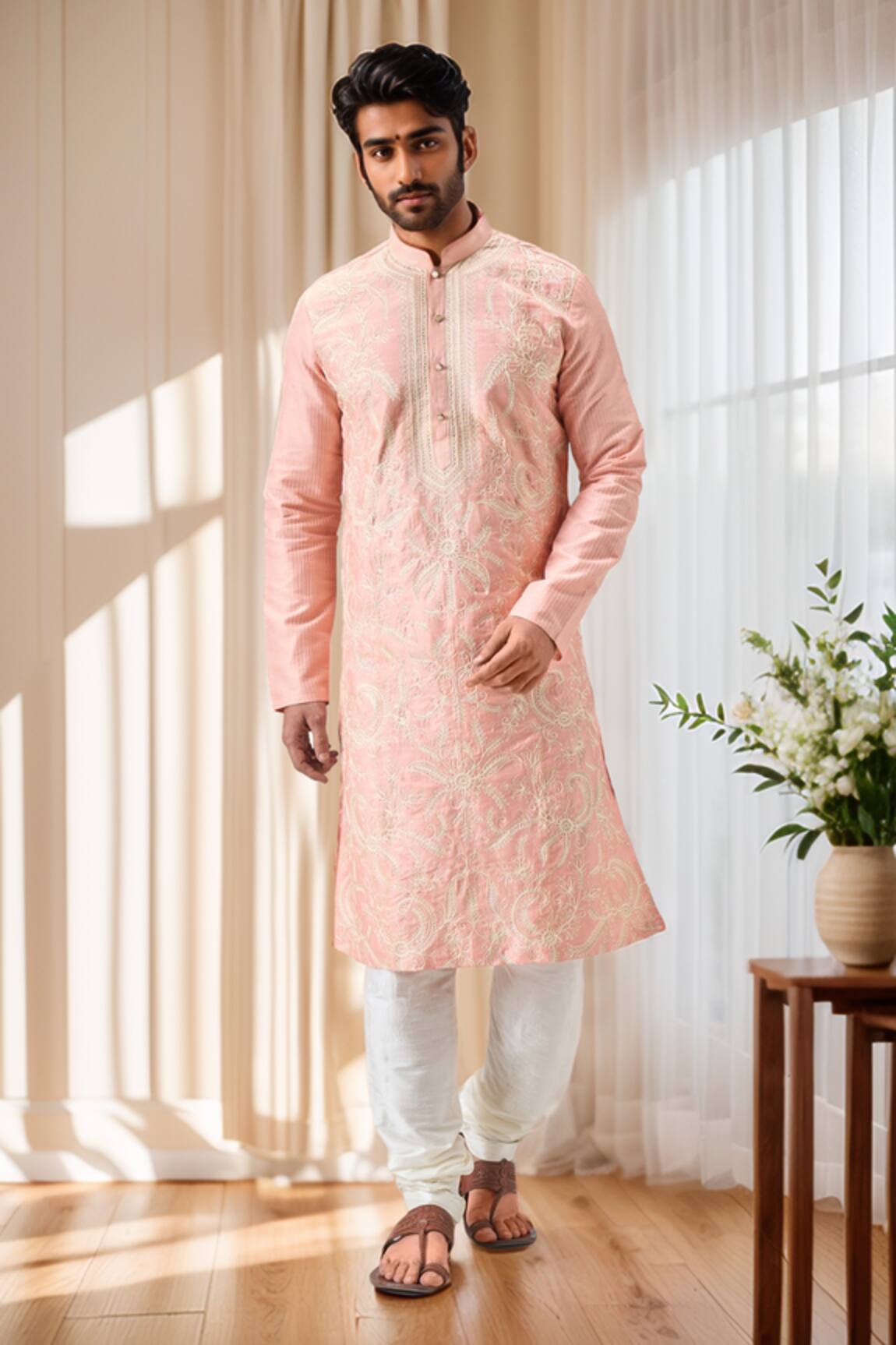Samyukta Singhania Thread Embroidered Kurta & Churidar Set 