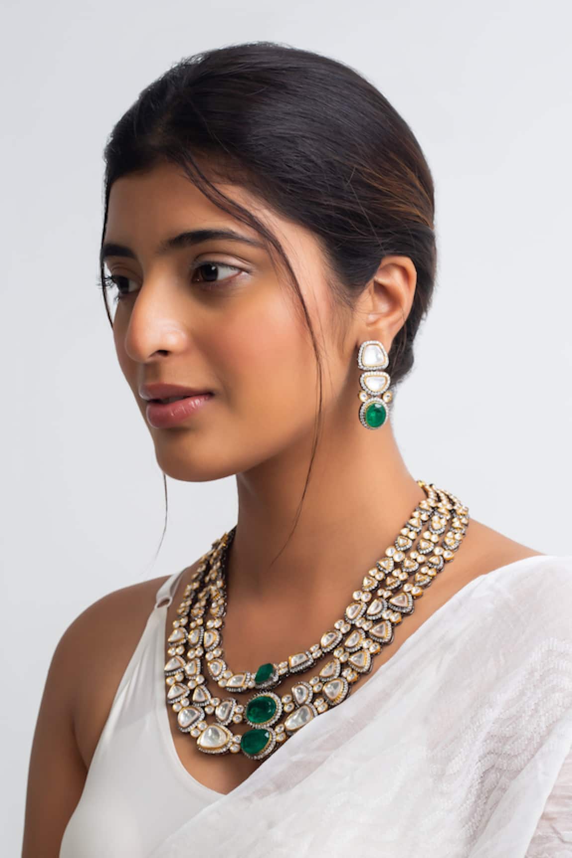 Zevar King Polki Kundan Green Stone Necklace Set 