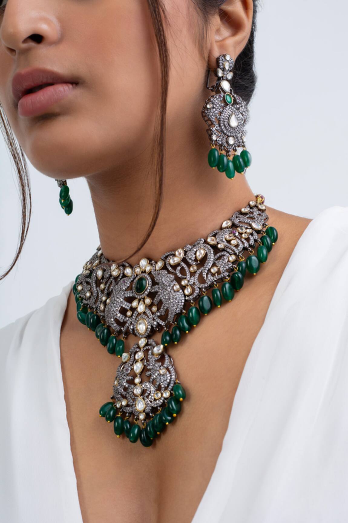 Zevar King Antique Gold Plated Floret Necklace Set 