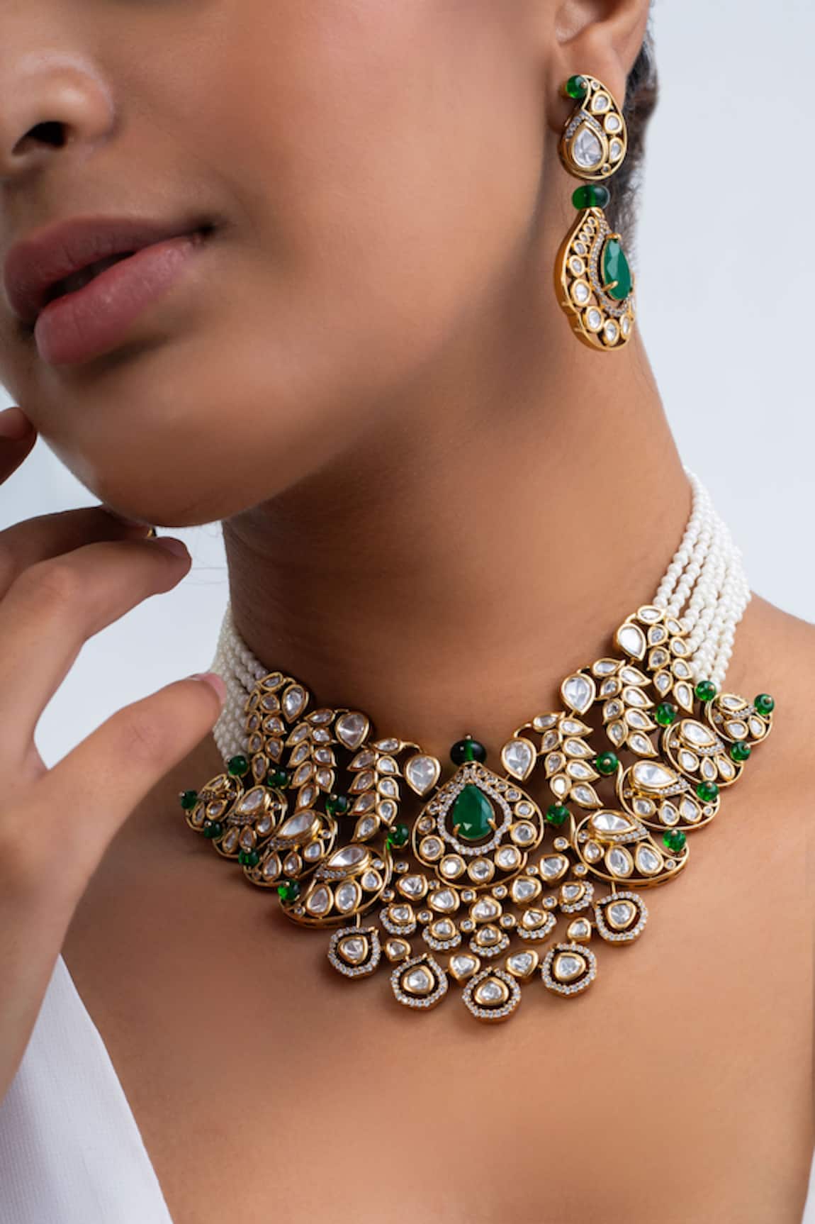 Zevar King Antique Gold Plated Stone Choker Set 