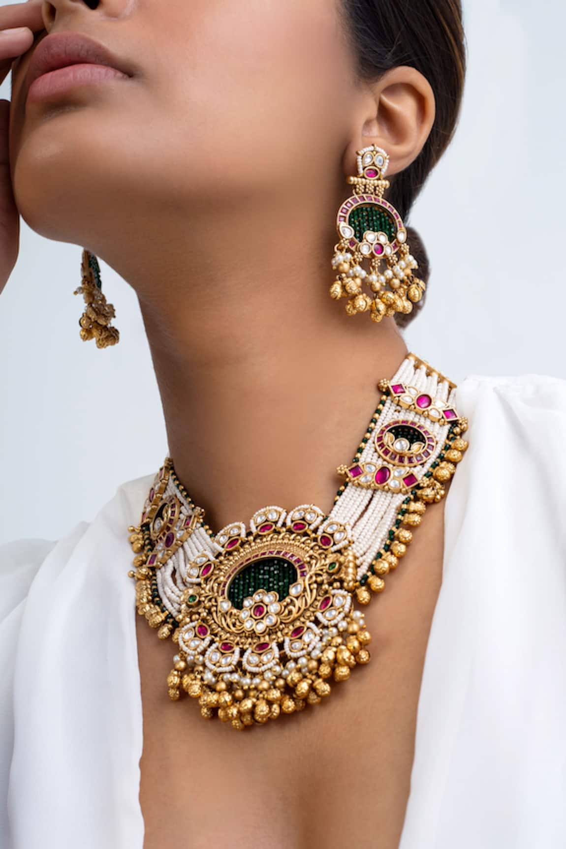 Zevar King Gold Plated Floral Tribal Necklace Set 