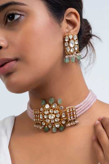 Zevar King Floral Carved Choker & Earrings Set 