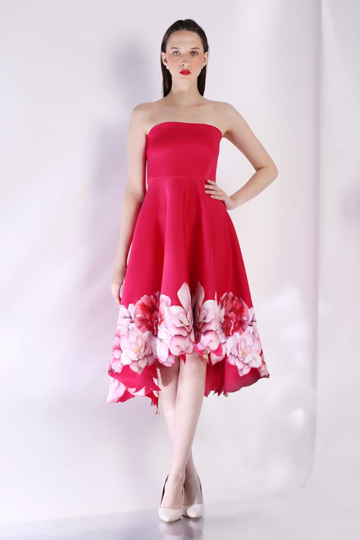 Ozeqo Floral Applique Asymmetric Dress 