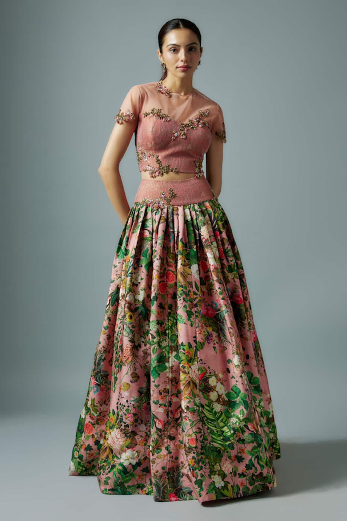 Rocky Star Blossom Print Lehenga & Embroidered Blouse 