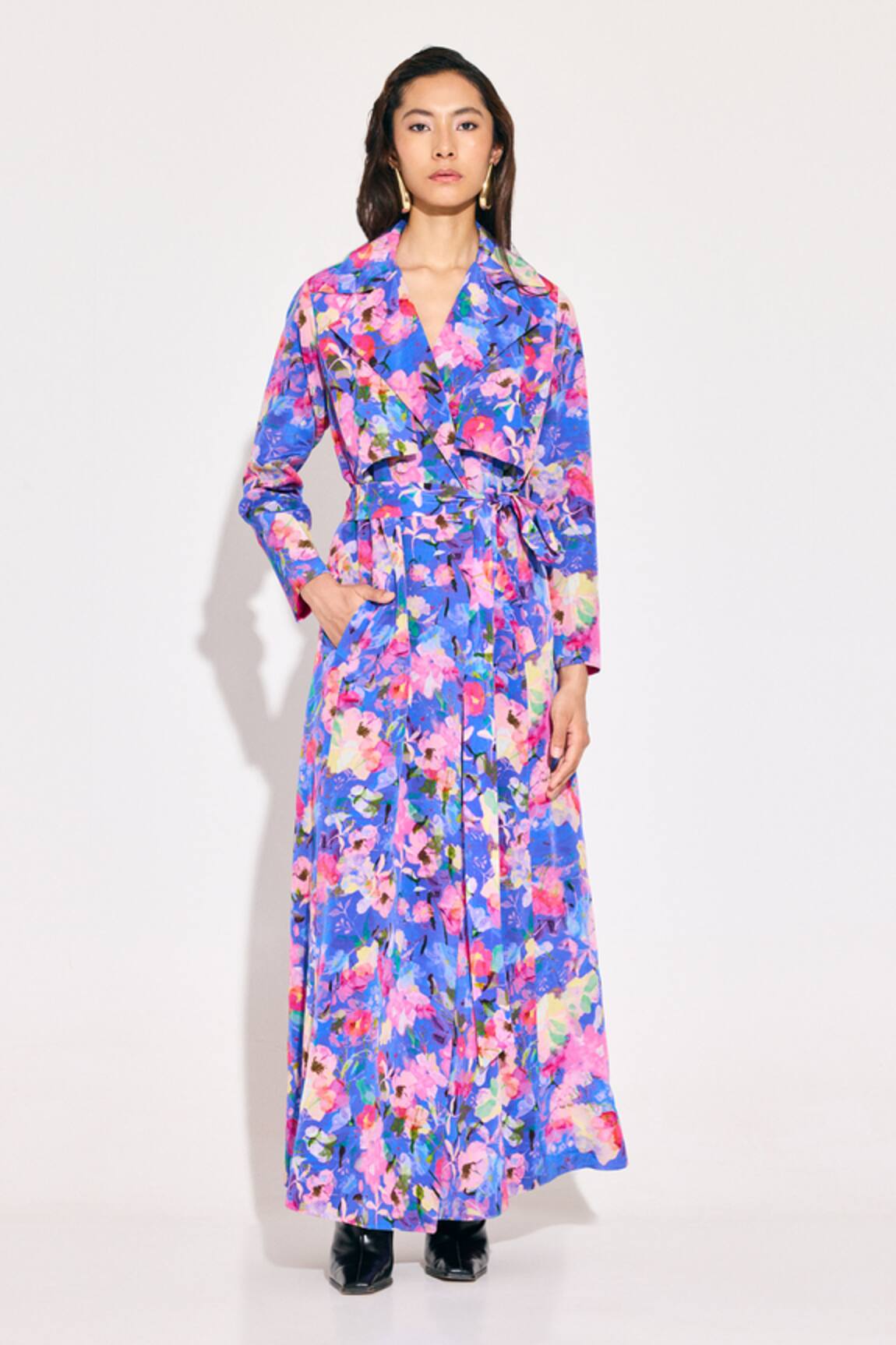 TWINKLE HANSPAL Multi Color Calico Print Trench Coat 