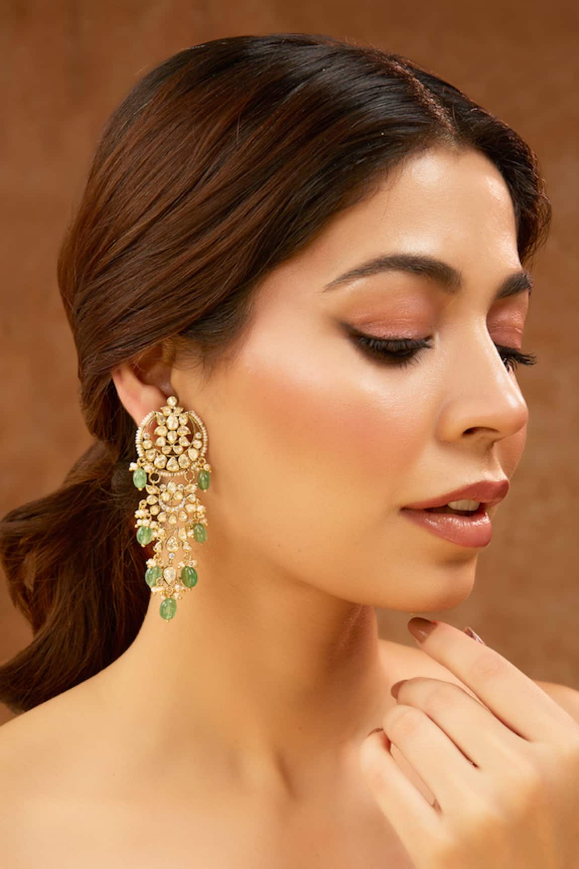 Karisa Designs Moissanite Polki Chandbali Earrings