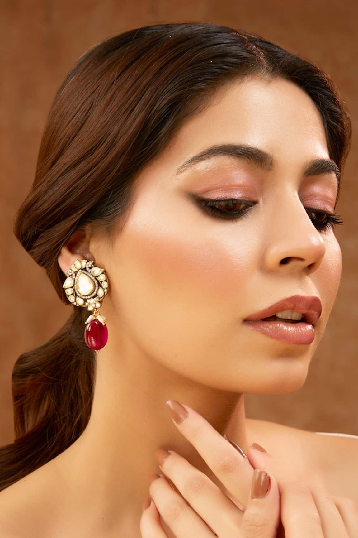 Karisa Designs Moissanite Polki Embellished Earrings 