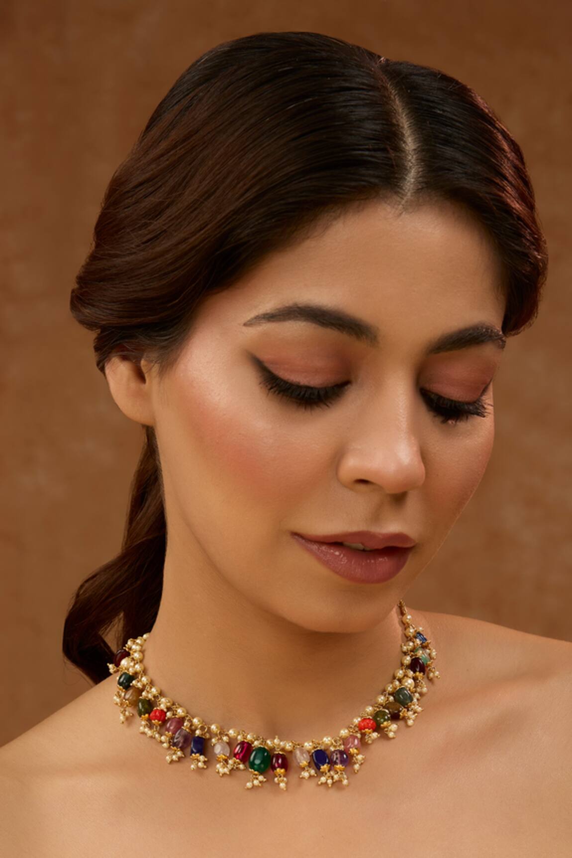 Karisa Designs Navratan Stone Choker Necklace 